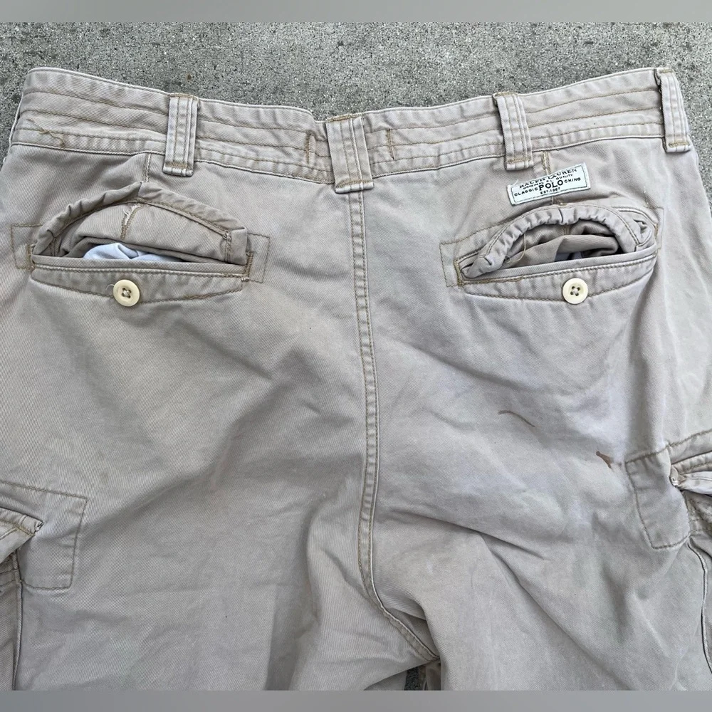 Men's‎ Vintage Polo Ralph Lauren Shorts Beige Cargo 38 Preppy Casual Beach TIKI